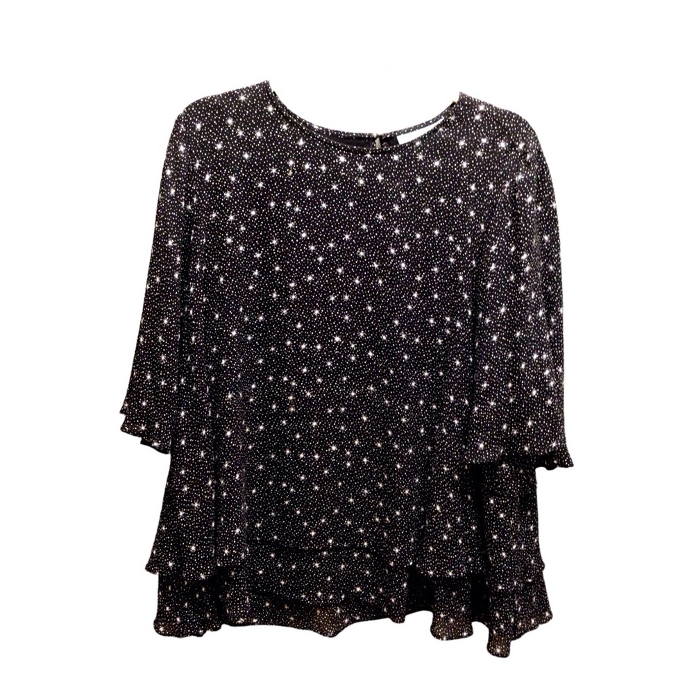 BLUE ILLUSION Blk & Wht Layered Starburst Rayon Blouse Size 3L